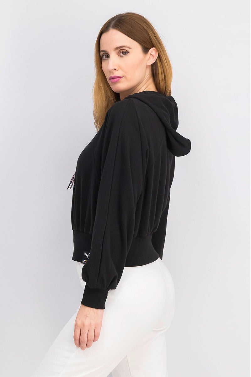 PUMA سويت شيرت هودي عادي مقاس نسائي مطبوع، أسود - Image 4